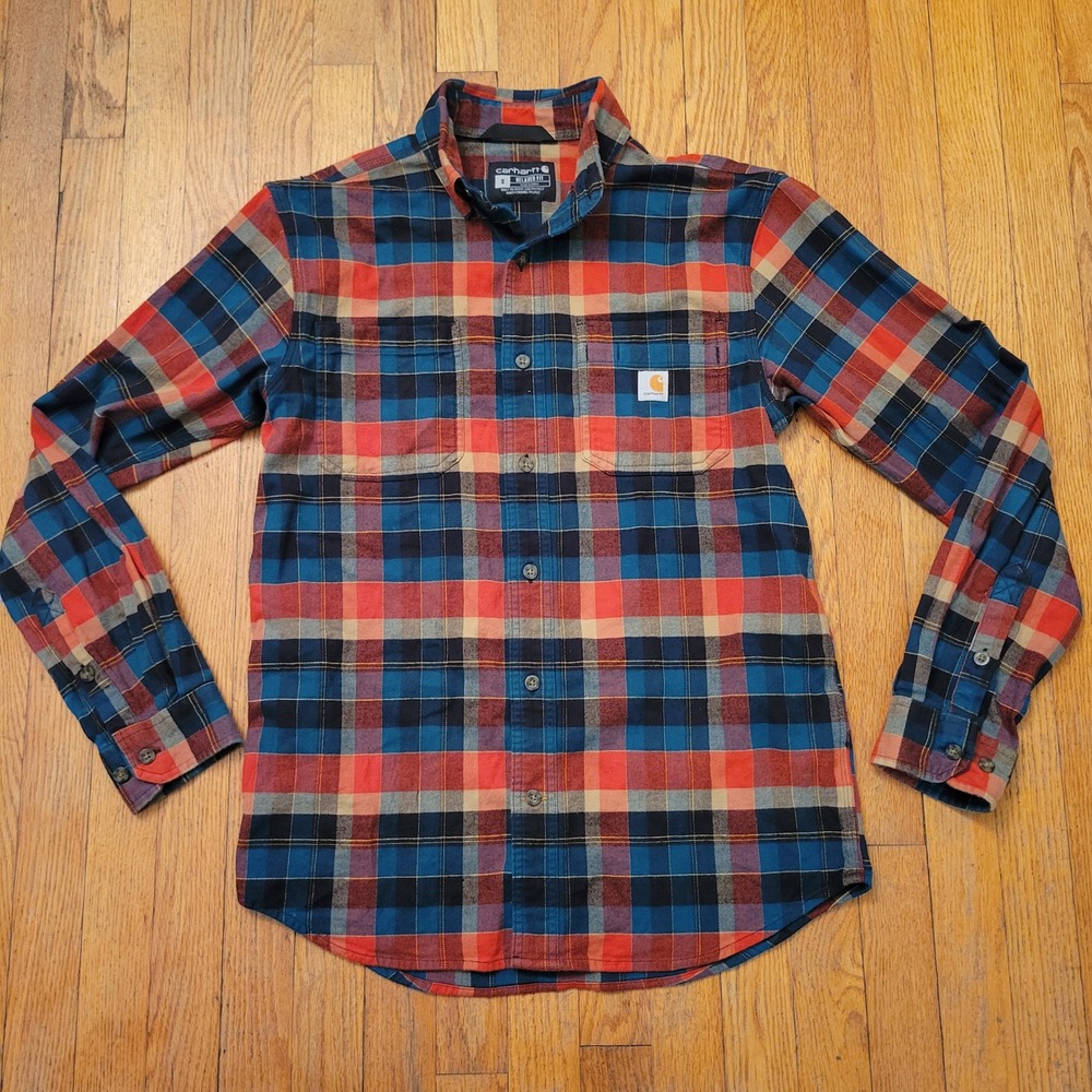 Carhartt S Flannel Shirt Blue Orange Plaid Relaxed Fit 104909 H25 Flex Tidal